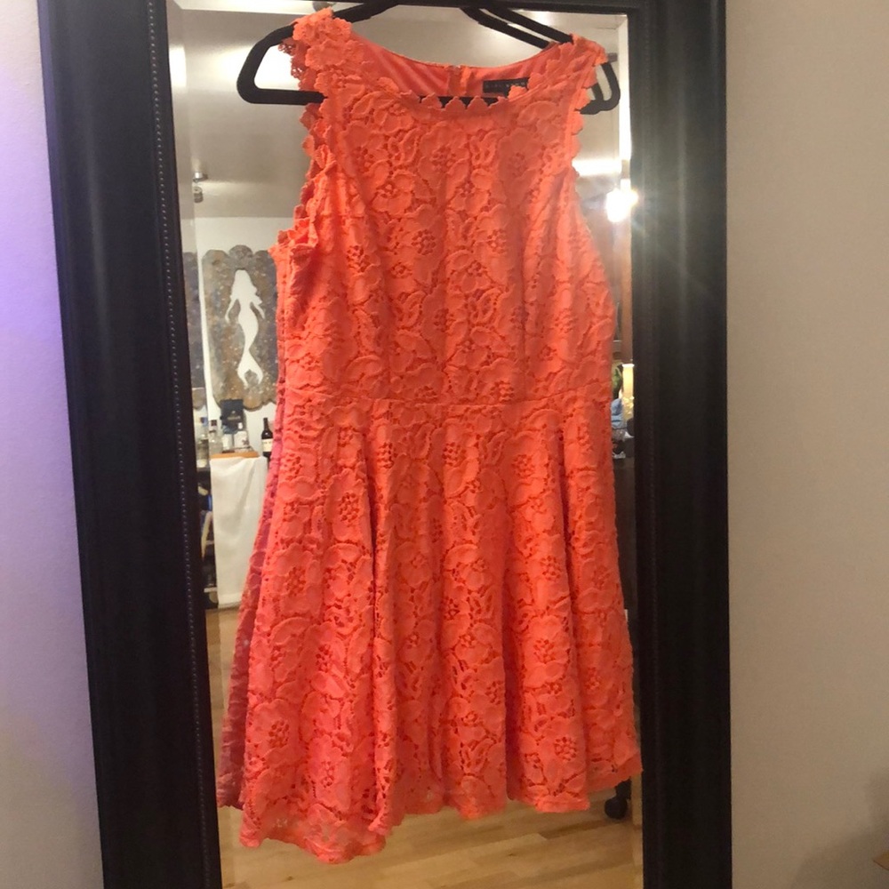Orange dress. Lace overlay. Pretty!